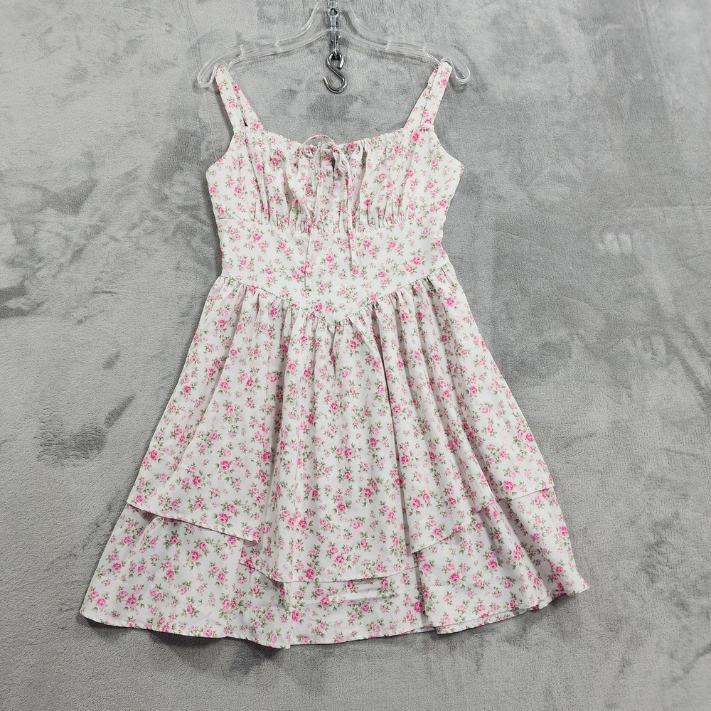 Scarlet Darkness Dress Womens S White Pink Floral Tiered Sundress Cottagecore